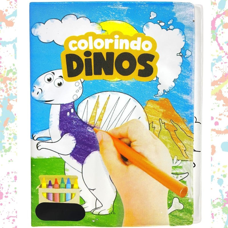 Livro de Colorir Lavável Com Giz De Cera Brinquedo Infantil - Masculino (DinoLi