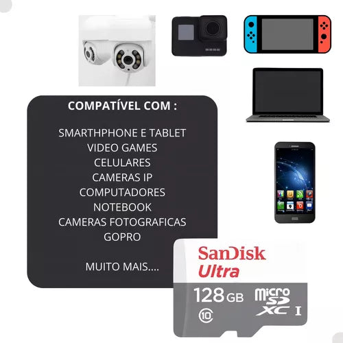 Cartão de Memória SanDisk Ultra SDSQUNR-128G-GN3MA 128gb Adaptador Micro Sd (V